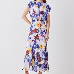 Karen Millen Georgette Floral Cap-SleeveMidi Dress 6